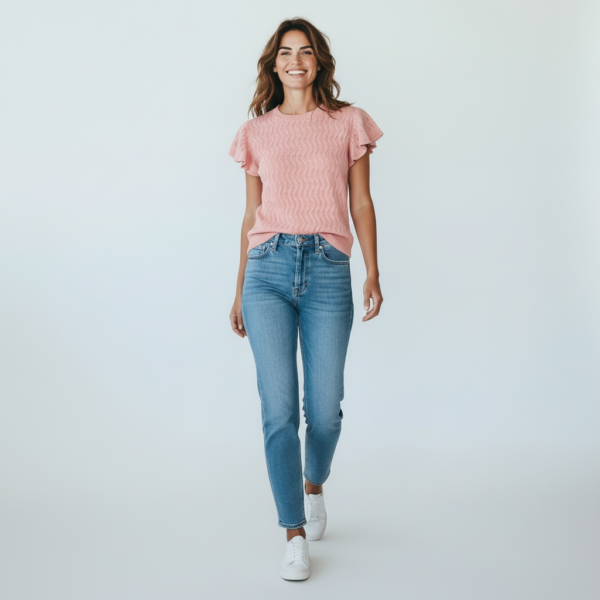 Strick-Top mit Rüschenärmel