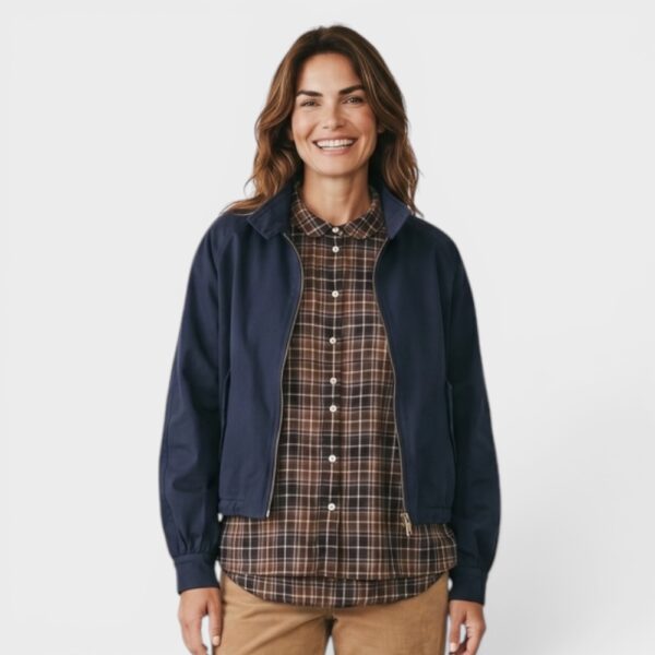 Oversized Karo-Bluse mit Rundkragen und gebauschten Ärmeln in Braun-Schwarz-Weiß