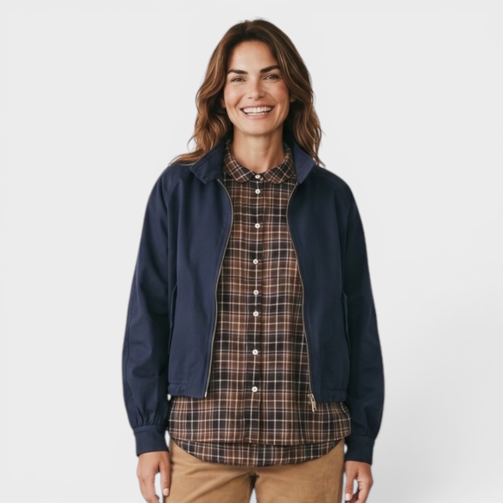 Oversized Karo-Bluse mit Rundkragen und gebauschten Ärmeln in Braun-Schwarz-Weiß