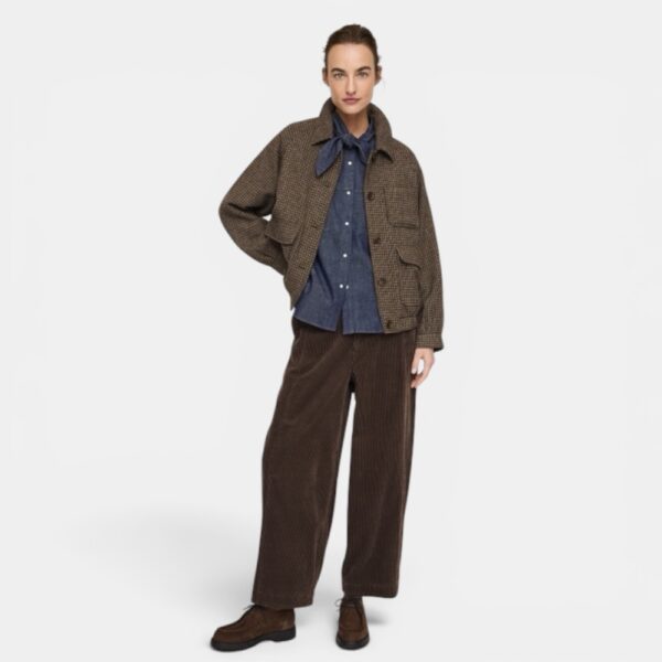 Braune verkürzte Barrel-Cordhose mit Knopf- und Reißverschluss Barrel-Cordhose Damen Braun | Verkürzte Hose kaufen