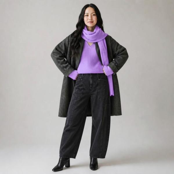 • Bild 1 (Olivgrünes Cargo-Outfit auf der Straße): Frau in olivgrüner Weste und weiter Cargo-Jeans beim Spaziergang in der Stadt • Bild 2 (Frontansicht Jeans freigestellt): Mos Mosh Rosy Gallon Jeans in Schwarz, Frontansicht mit Cargo-Taschen • Bild 3 (Rückansicht Jeans freigestellt): Mos Mosh Rosy Gallon Jeans in Schwarz
